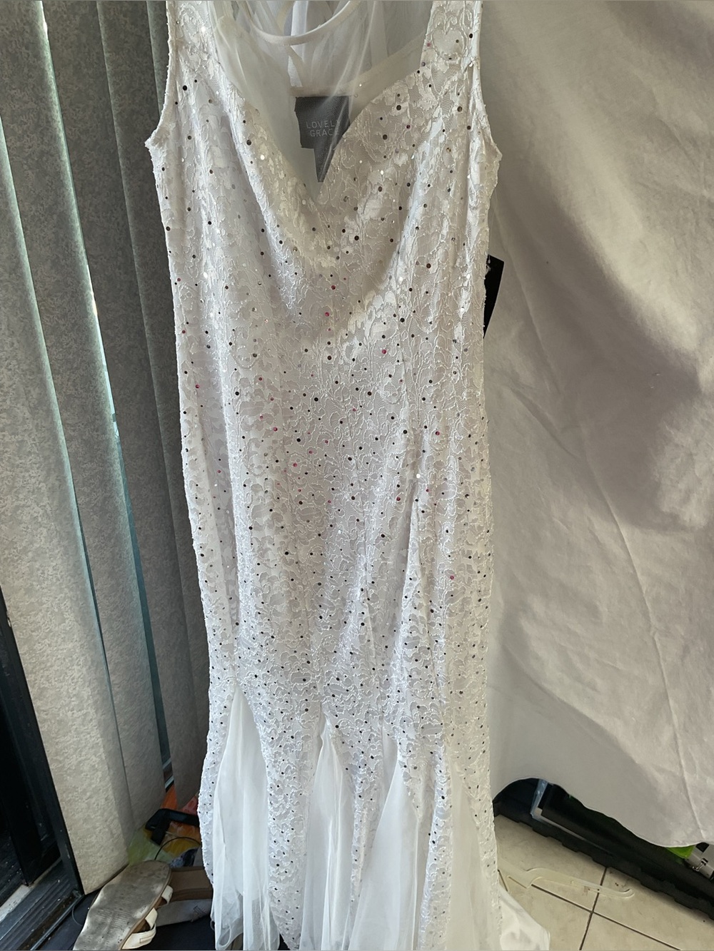 Lovely grace White Sequin Eyelet Slip Dress -